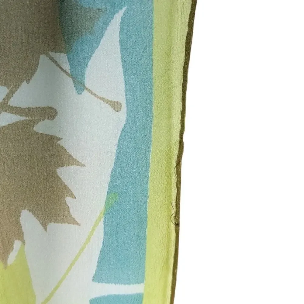 Vintage 70s Vera Neumann Sheer Green Autumn Leaves Silk Blend Rolled Scarf